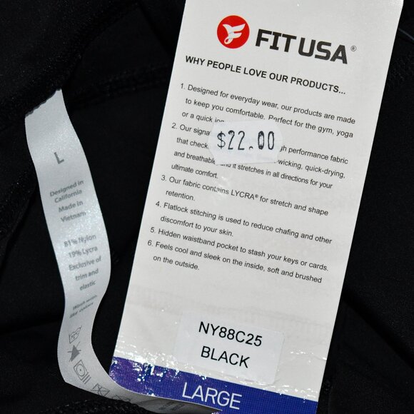 Fit USA Leggings 25” in Black Size: Large #NY88C25 NWT Details: Nylon/Lycra Side - Picture 5 of 5
